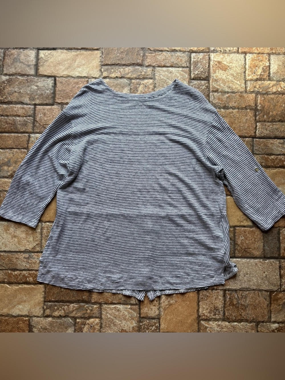 Adrienne Vittadini Black &Whie Striped Boatneck 100% linen tunic